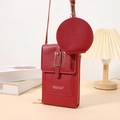 Ensemble sac à téléphone rouge avec porte-monnaie rond et lanière en cuir grainé - Rouge