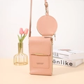 Bolso rosa de piel sintética para móvil con monedero redondo y detalles metálicos dorados - Rosa Claro