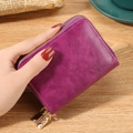 Purple RFID blocking accordion wallet with dual zippers and high gloss leather texture - Purple