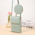 Mint green touch screen crossbody phone bag with round coin purse and gold accents - Green