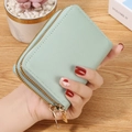 Mint green leather accordion card wallet with double gold zippers for women - Green