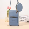 Morandi blue crossbody phone bag with round coin purse and gold metallic bar - Blue