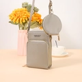 Juego de bolso gris multifuncional para móvil con monedero redondo y cremalleras doradas - Gris
