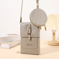 Set borsa porta cellulare moderna in pelle PU grigia con portamonete rotondo e zip oro - Grigio
