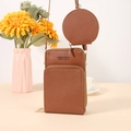 Bolso marrón para móvil de cuero PU con monedero redondo y doble cremallera - Marrón