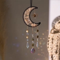 Moon shaped suncatcher with yellow natural stones and rainbow crystal prisms - Saturn Tree of Life