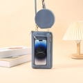 Borsa a tracolla per telefono in pelle blu Morandi con piccolo borsellino rotondo - Blu