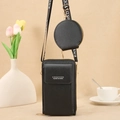 Black two-piece crossbody phone bag set with round coin purse and jacquard strap - Black