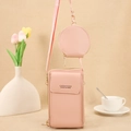Pink PU leather vertical phone bag with adjustable strap and small round coin purse - Light Pink