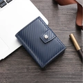 Sottile portafoglio blu navy in fibra di carbonio con chiusura a scatto argento per uomo - Blu