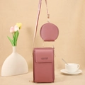 Lotus pink PU leather crossbody phone bag set with small round coin purse and wide strap - Deep Pink