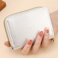Silver woven texture card holder wallet with double zipper and RFID blocking feature - Silver