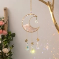Golden moon suncatcher with rose quartz stones and iridescent crystal drops - Beautiful Opal Suncatcher