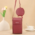 Burgundy red 2-piece crossbody phone bag set with round coin purse and gold hardware - Red