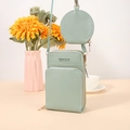 Elegante borsa porta cellulare verde menta due pezzi con tre cerniere e portamonete - verde chiaro