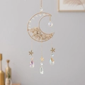 Golden moon suncatcher with natural quartz stones and hanging crystal prisms décor - Beautiful Citrine Suncatcher
