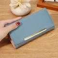 Elegant Morandi blue long wallet for women with gold bar accent and multiple card slots - Blue