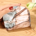 Denim print fabric card holder with golden zipper in a compact semi-circle design - Gray