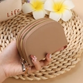 Brown lychee leather accordion card holder with dual zippers and golden metal pullers - Apricot