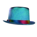 Schillernder Zylinder mit Metalltextur und Regenbogenband für Festival-Partys - Phantomviolett