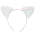 White sequin cat ear headband for kids Halloween party with iridescent glitter finish - White Sequin Headband