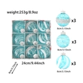 Dettagli set di 9 palline di Natale azzurre da 8 cm con glitter e motivi a spirale - Blu Lago Trasparente