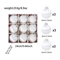 Set of 9 white 8cm Christmas ball ornaments with satin texture and woven patterns in a box - 9 Pieces Set / Pure White