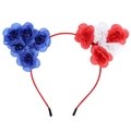 Serre-tête floral patriotique avec roses artificielles rouges, blanches et bleues - Style de Pétales Triangulaires (WDA20292) / Rouge Blanc et Bleu