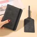 Dark grey faux suede travel set featuring passport holder and matching luggage tag - Black