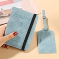 Light blue PU leather passport cover and luggage tag set with elastic strap - Light Blue