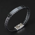 Pulsera de cuero trenzado negro para hombre con placa de acero inoxidable pulido sobre negro - Acero Inoxidable, Cuero / Estilo Trenzado / Negro (Cuero)