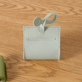 Light green leather dog waste bag dispenser with hook on a wooden table surface - Light Green