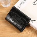 Minimalist black crocodile pattern small trifold wallet with embossed branding - Black