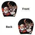 Front and back view of Christmas snowman and Santa swim cap with elastic fabric - Hand-painted Santa & Reindeer (Style 10)