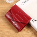 Red crocodile pattern leather card holder wallet with minimalist fold design - Red