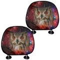 Pair of car headrest covers featuring a realistic galaxy owl print for universal car seats - Galaxy Owl Style (Style 1)