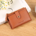Brown leather minimalist compact wallet with card slots and zipper compartment - Brown