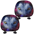Wolf head and purple nebula printed car headrest covers set made of elastic fabric - Purple Galaxy Wolf Style (Style 3)