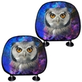 Car headrest covers set with high-definition owl face and starry nebula galaxy prints - Deep Galaxy Owl Style (Style 5)