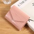 Pink crocodile pattern mini wallet for women featuring a stylish V-shaped flap closure - Pink