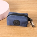 Portable dark blue nylon dog poop bag holder with metal carabiner and rubber dispenser - Blue