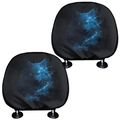 Set copri poggiatesta auto universali con stampa lupo blu brillante su tessuto nero - Stile Lupo Totem Blu (D4)
