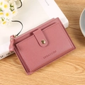 Dusty pink minimalist women's short wallet with gold snap button and metal zipper detail - Deep Pink