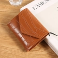 Brown crocodile pattern trifold mini wallet in a minimalist envelope style - Brown