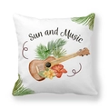 Dettaglio di note musicali e fiori tropicali acquerello su federa in tessuto pelle di pesca - Stile Tropicale Sun and Music (11)