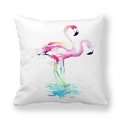 Detailansicht eines Kissenbezugs mit Pfirsichhaut-Effekt und buntem Aquarell-Flamingo-Muster - 45x45cm / Kunst Aquarell Kuschelnde Flamingos Stil (5)