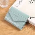 Light blue faux crocodile skin mini card holder wallet with a classic envelope flap design - Blue