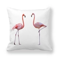 Dicker Pfirsichhaut-Kissenbezug mit eleganten rosa Flamingo-Mustern auf weißem Stoff - 45x45cm / Gegenüber Stehender Flamingo Stil (3)