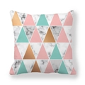 Close-up of geometric peach skin cushion cover with pink mint and marble texture pattern - 18x18 Inch / Macaron Geometric Triangle (12)