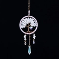 Handmade tree of life suncatcher with purple wire, healing crystals and colorful prisms - White Crystal Star Car Hanging